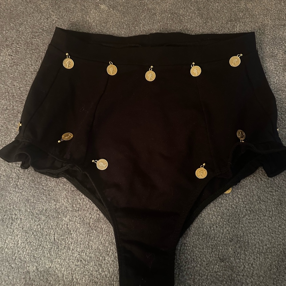 Black High-Waisted Shorts with Gold Accents